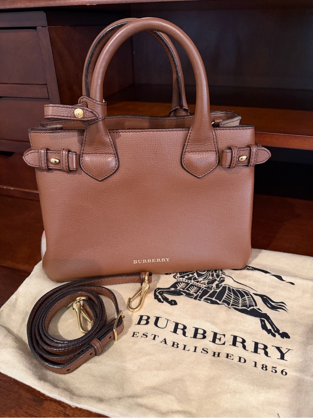 Burberry Brown Leather Small Top-Handle Crossbody